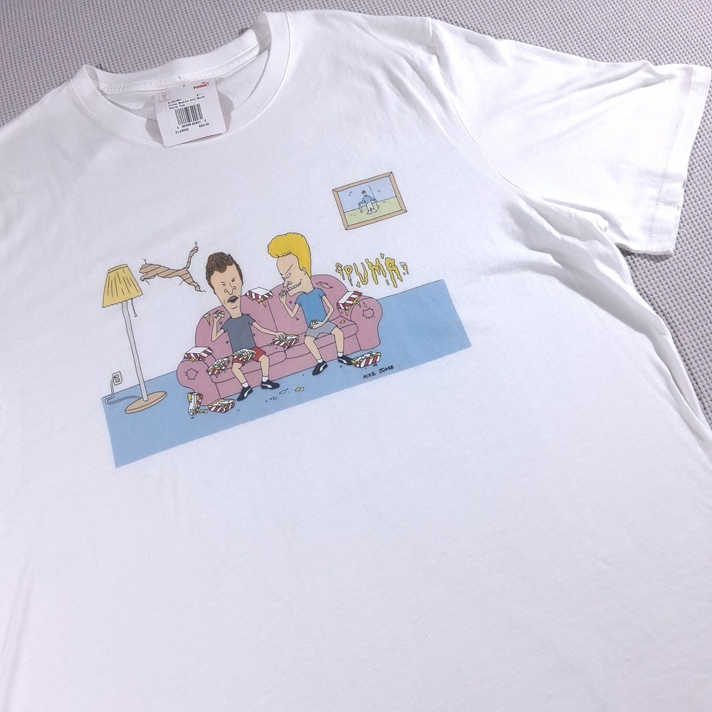 NWT Puma Beavis and Butt-Head Graphic T-Shirt Mens XL White Cotton MTV 90s 62200